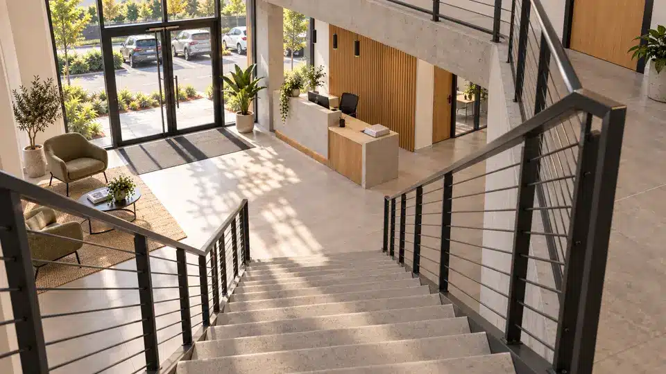 Escalier du hall vu depuis l'étage